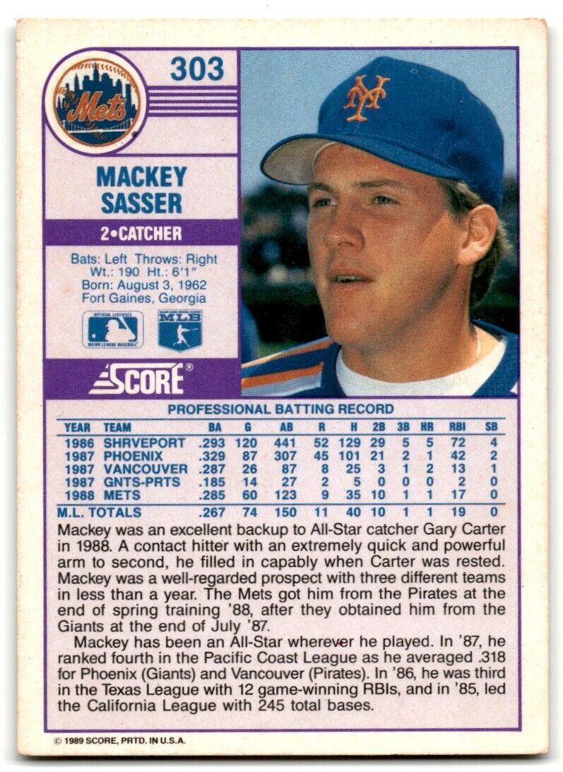 1989 Score Mackey Sasser New York Mets #303