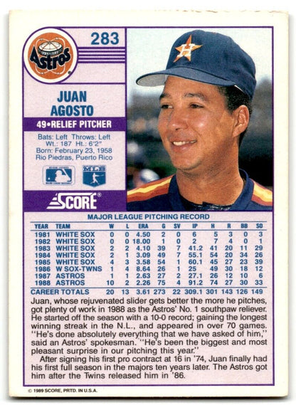 1989 Score Juan Agosto Houston Astros #283