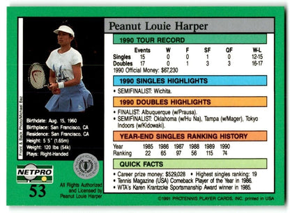 1991 Protennis player Cards Netpro Tour Star Peanut Louie Harper #53