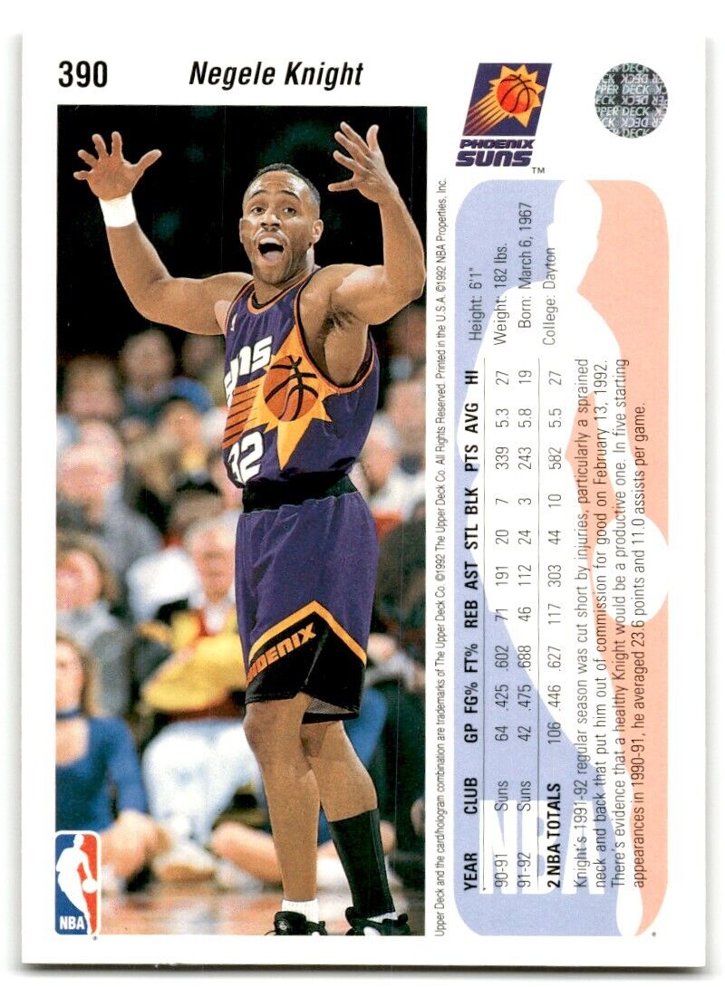 1992-93 Upper Deck Negele Knight Phoenix Suns #390