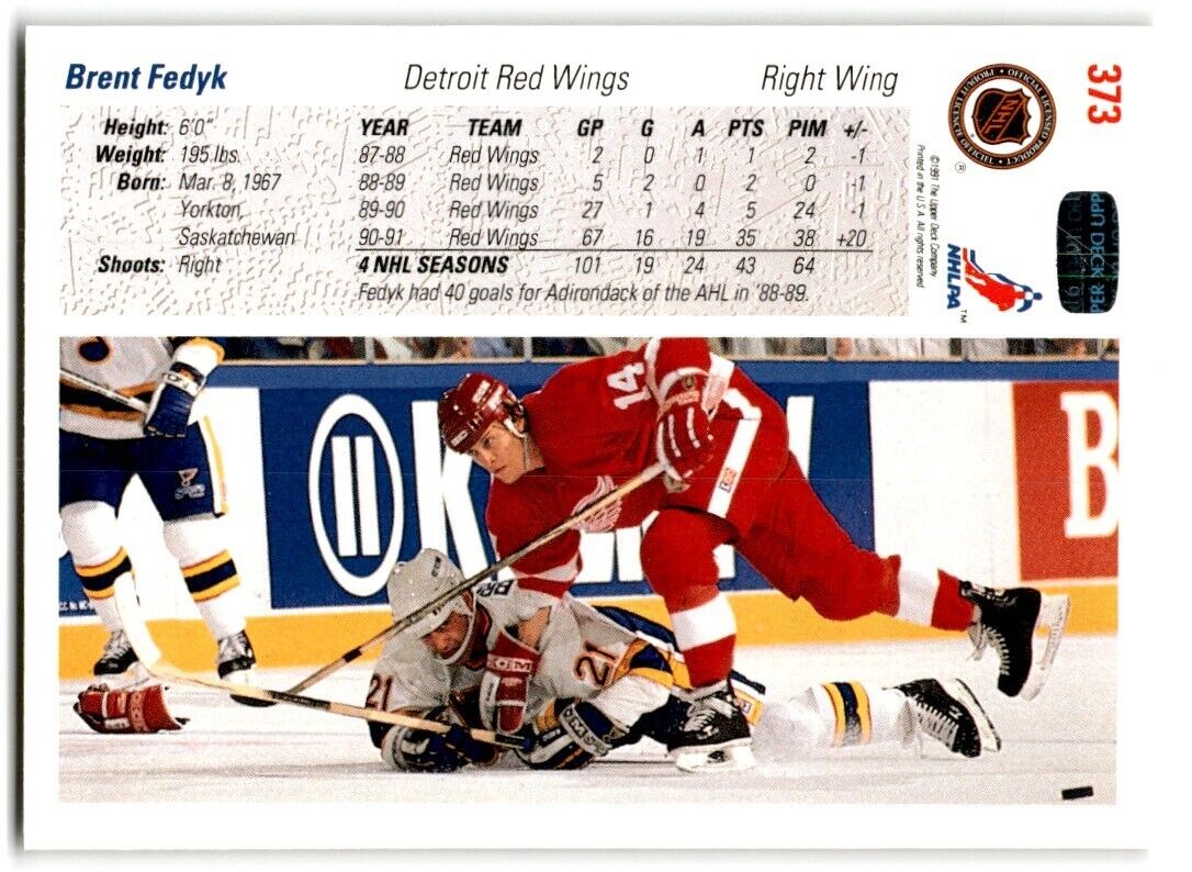 1991-92 Upper Deck Brent Fedyk Detroit Red Wings #373