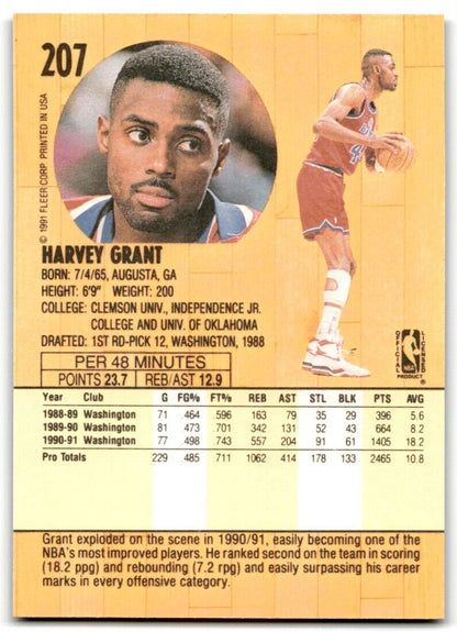 1991-92 Fleer Harvey Grant Washington Bullets #207