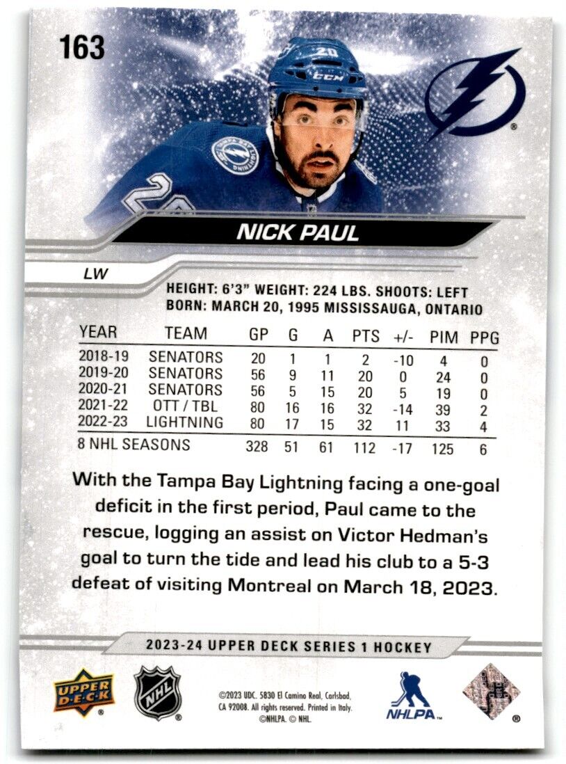 2023-24 Upper Deck Nick Paul Tampa Bay Lightning #163