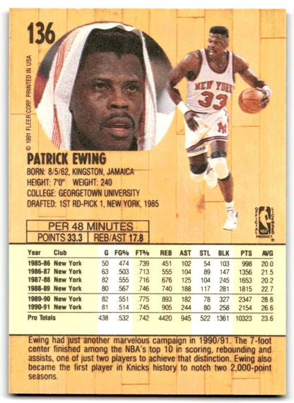 1991-92 Fleer Patrick Ewing New York Knicks #136