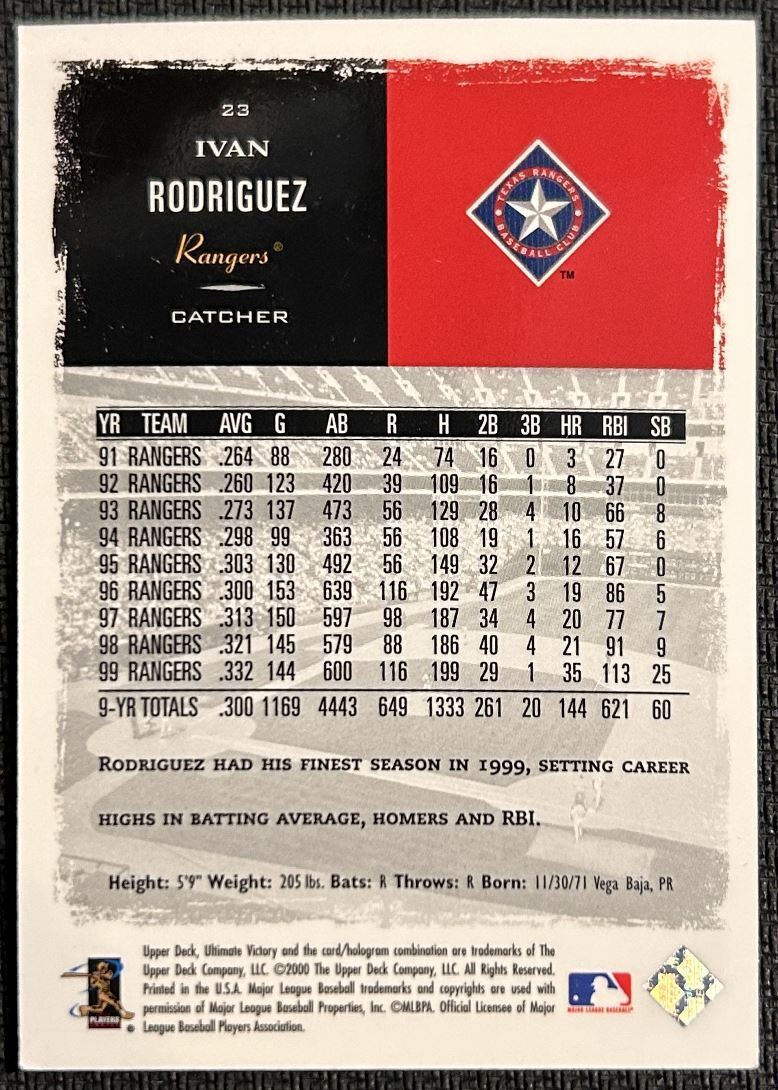 2000 Upper Deck Ultimate Victory Ivan Rodriguez Texas Rangers #23