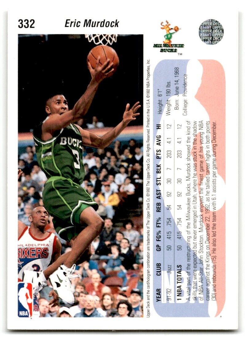 1992-93 Upper Deck Eric Murdock Milwaukee Bucks #206