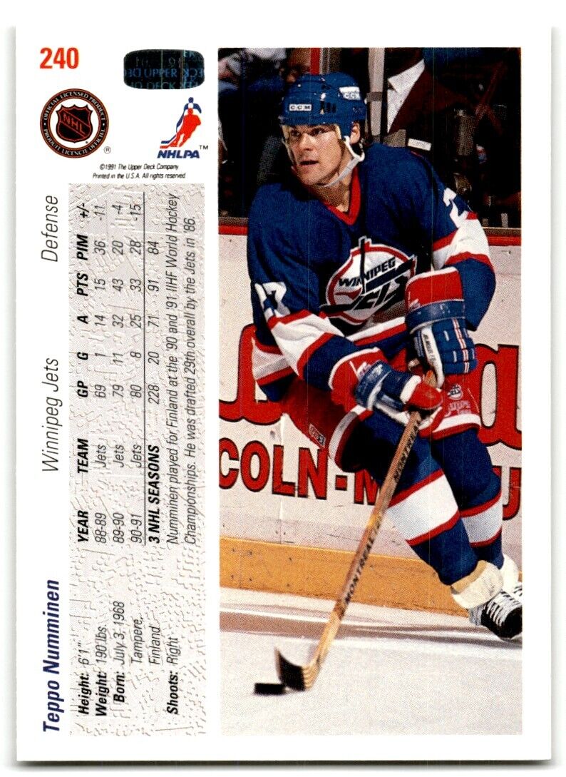 1991-92 Upper Deck Teppo Numminen Winnipeg Jets #240