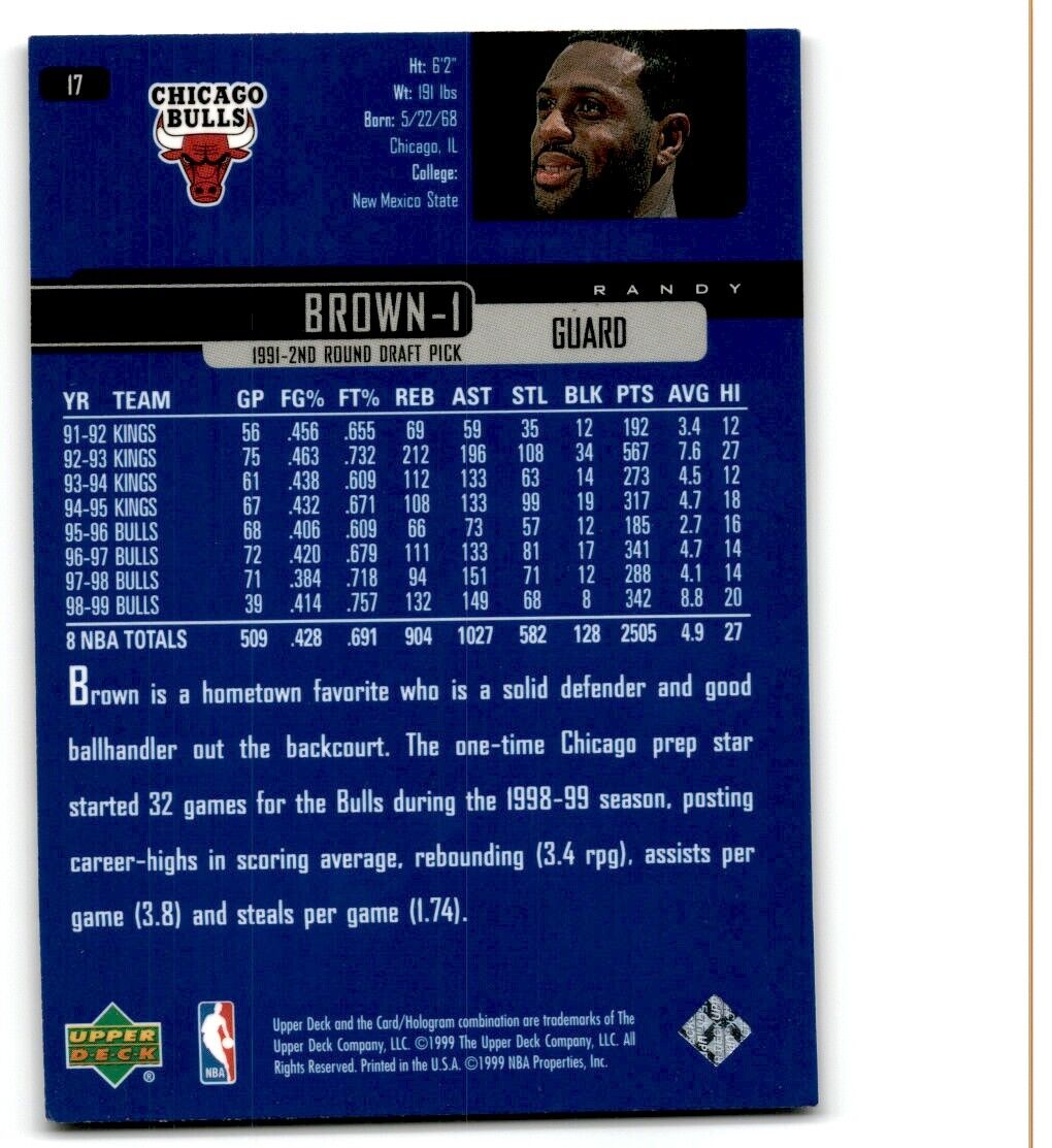 1999-00 Upper Deck Randy Brown Chicago Bulls #17