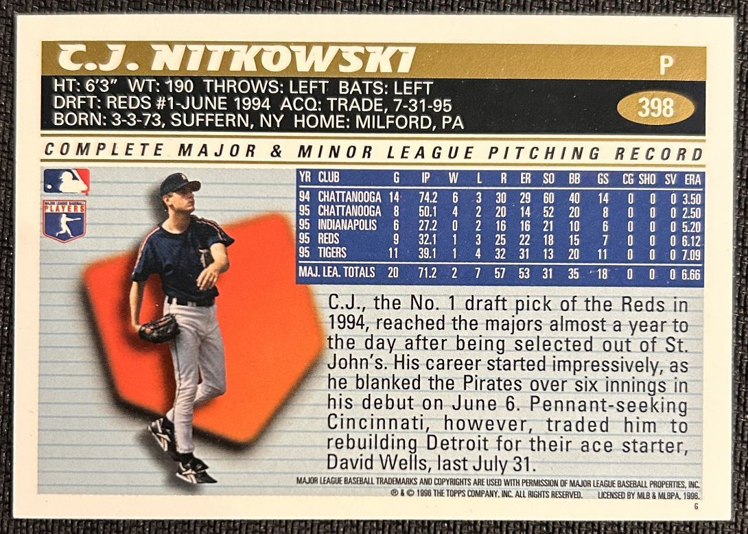 1996 Topps C.J. Nitkowski Detroit Tigers #398