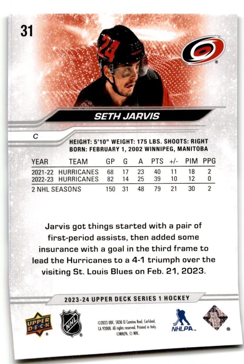 2023-24 Upper Deck Seth Jarvis Carolina Hurricanes #31