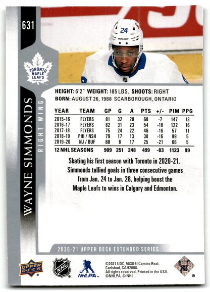 2020-21 Upper Deck Wayne Simmonds Toronto Maple Leafs #631