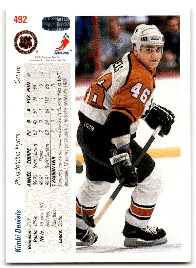 1991-92 Upper Deck Kimbi Daniels Rookie Philadelphia Flyers #492