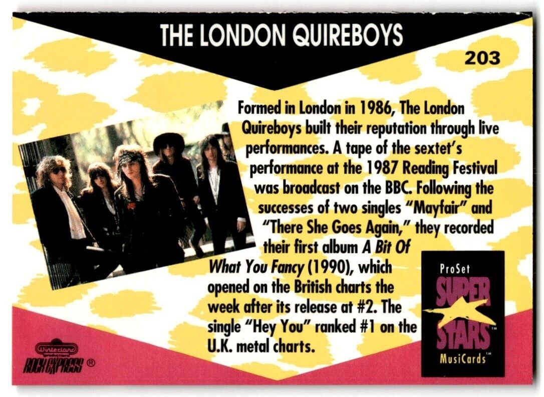 London Quireboys ProSet Super Star MusiCards (Card #203)