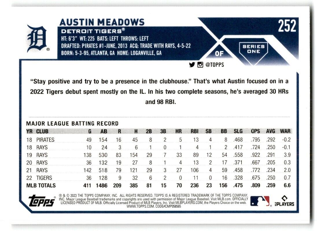 2023 Topps Austin Meadows Detroit Tigers #252