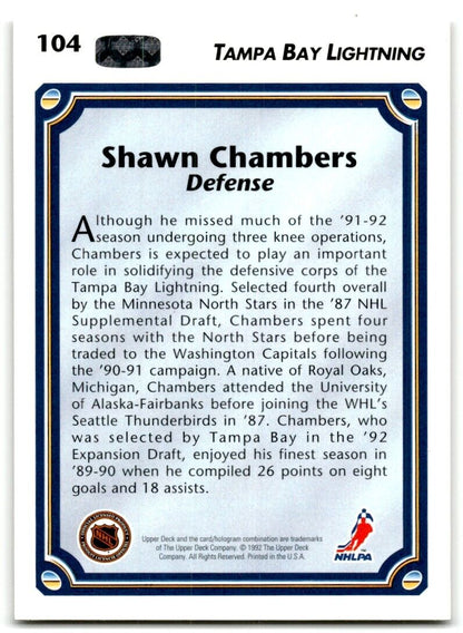 1992-93 Upper Deck Shawn Chambers Tampa Bay Lightning #104