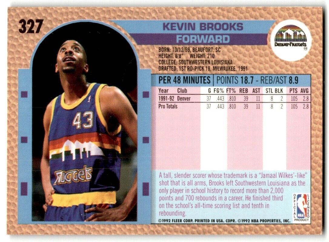 1992-93 Fleer Kevin Brooks Denver Nuggets #327