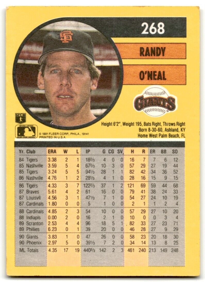 1991 Fleer Randy O'Neal San Francisco Giants #268