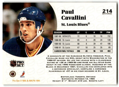 1991-92 Pro Set Paul Cavallini St. Louis Blues #214