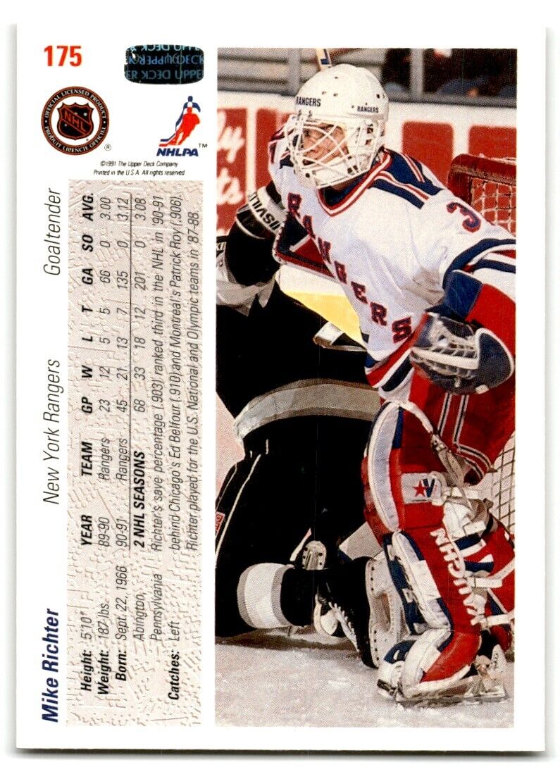 1991-92 Upper Deck Mike Richter New York Rangers #175