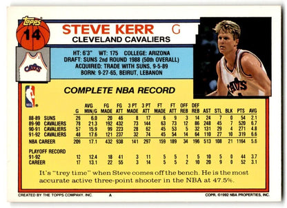 1992-93 Topps Steve Kerr Cleveland Cavaliers #14