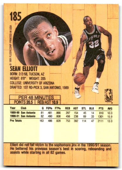 1991-92 Fleer Sean Elliott San Antonio Spurs #185