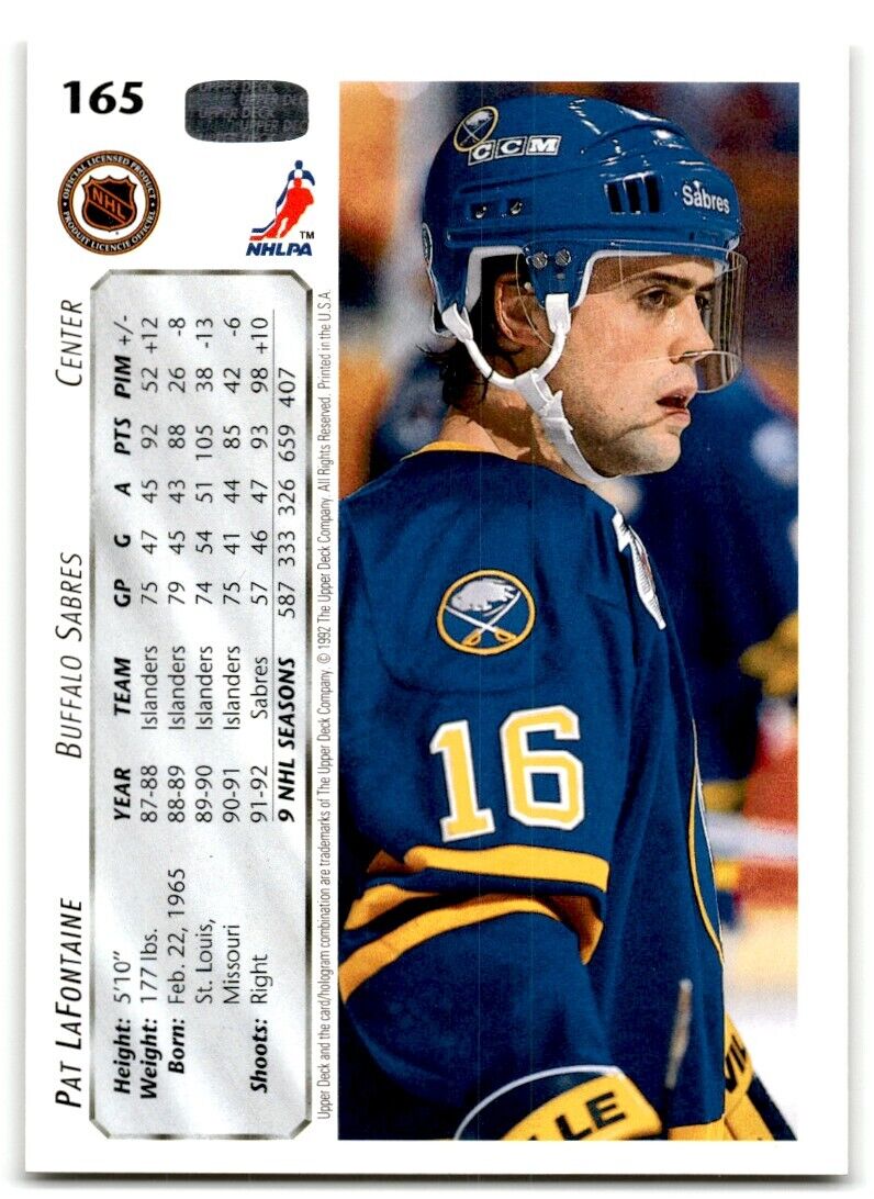 1992-93 Upper Deck Pat LaFontaine Buffalo Sabres #165