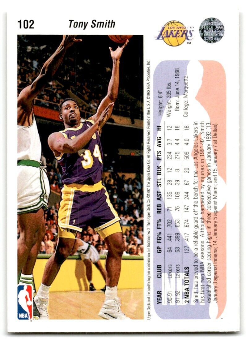 1992-93 Upper Deck Tony Smith Los Angeles Lakers #102