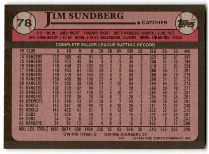 1989 Topps Jim Sundberg Texas Rangers #78