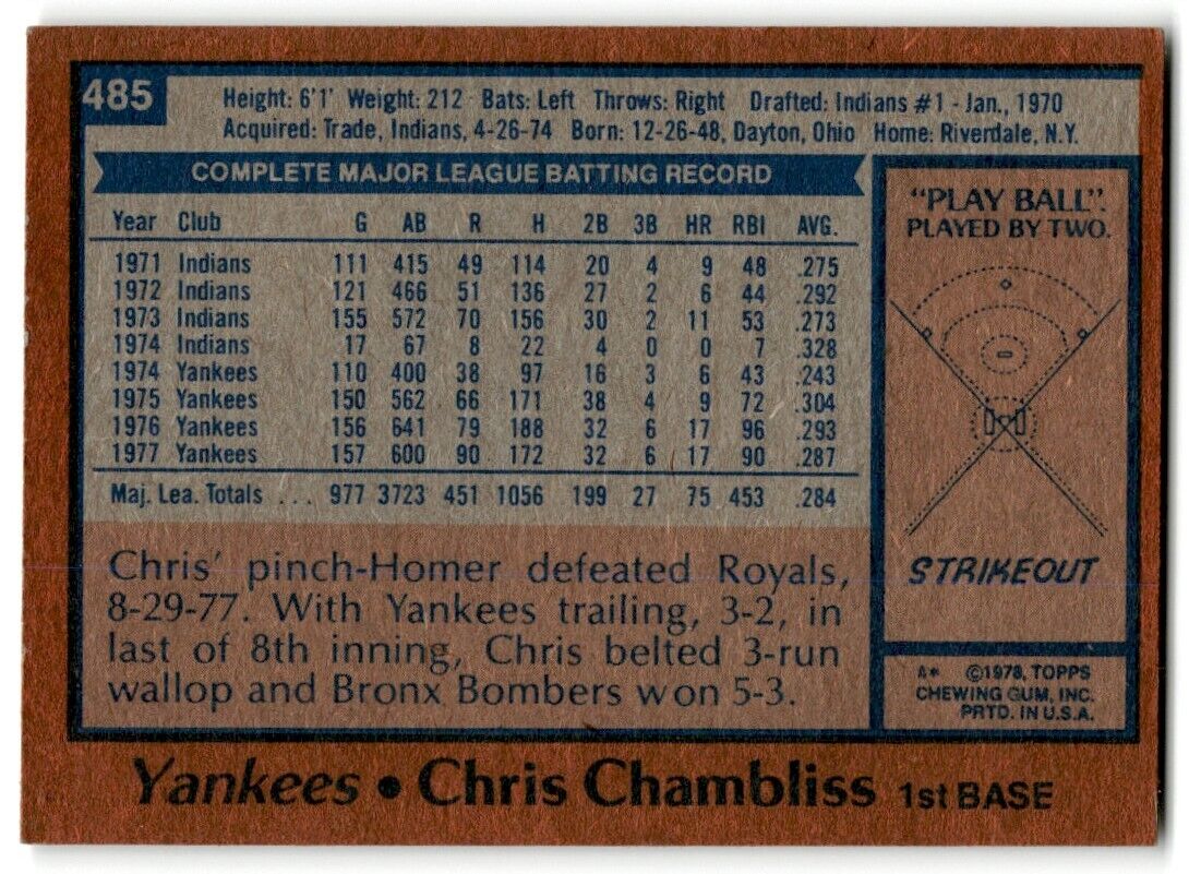 1978 Topps Chris Chambliss New York Yankees #485