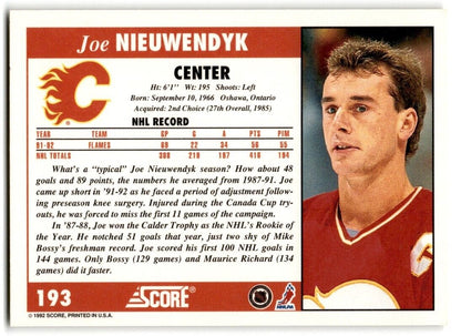 1992-93 Score Joe Nieuwendyk Calgary Flames #193