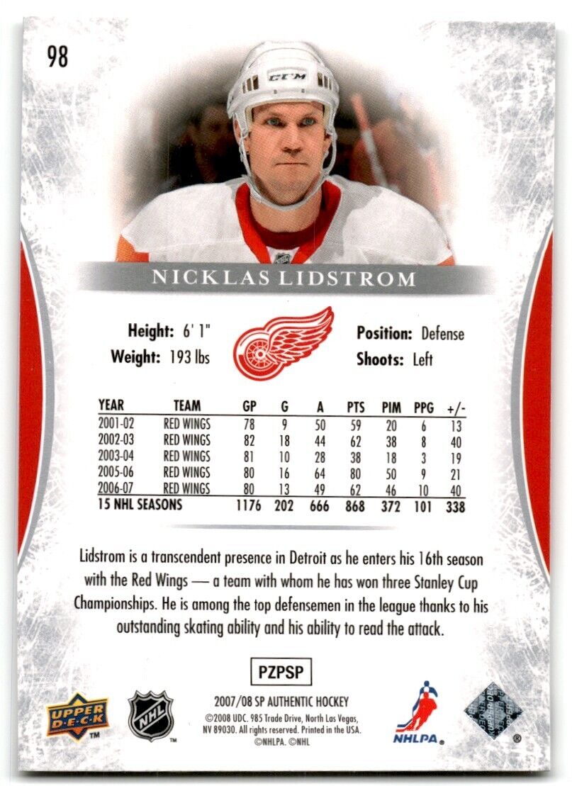 2007-08 SP Authentic Nicklas Lidstrom Detroit Red Wings #98