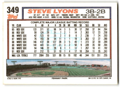 1992 Topps Steve Lyons Boston Red Sox #349