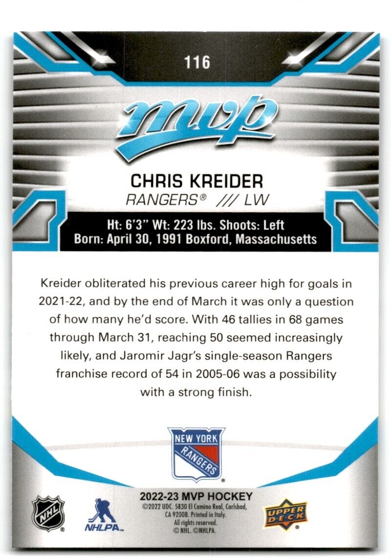 2022-23 Upper Deck MVP Chris Kreider New York Rangers #116