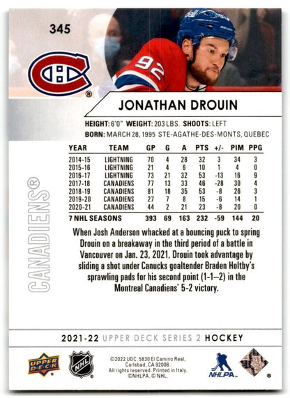 2021-22 Upper Deck Jonathan Drouin Montreal Canadiens #345