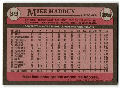 1989 Topps Mike Maddux Philadelphia Phillies #39