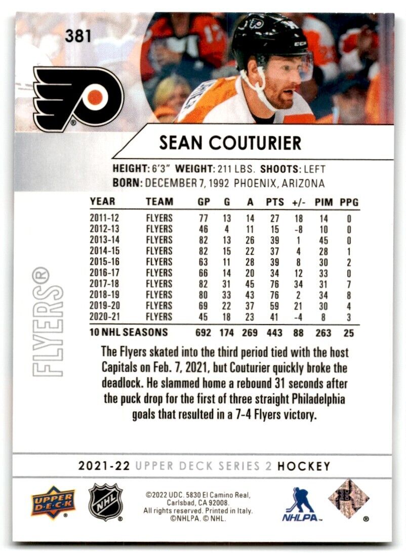 2021-22 Upper Deck Sean Couturier Philadelphia Flyers #381