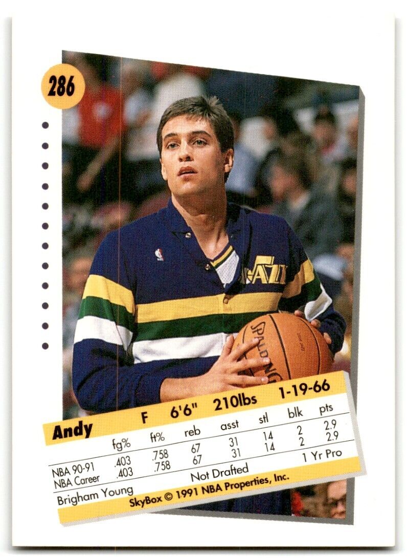 1991-92 SkyBox Andy Toolson Rookie Utah Jazz #286