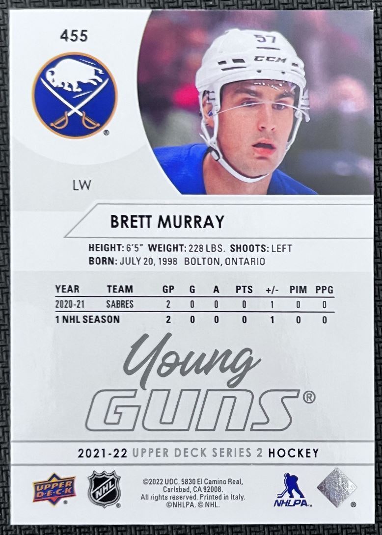 2021-22 Upper Deck Brett Murray Rookie Buffalo Sabres #455