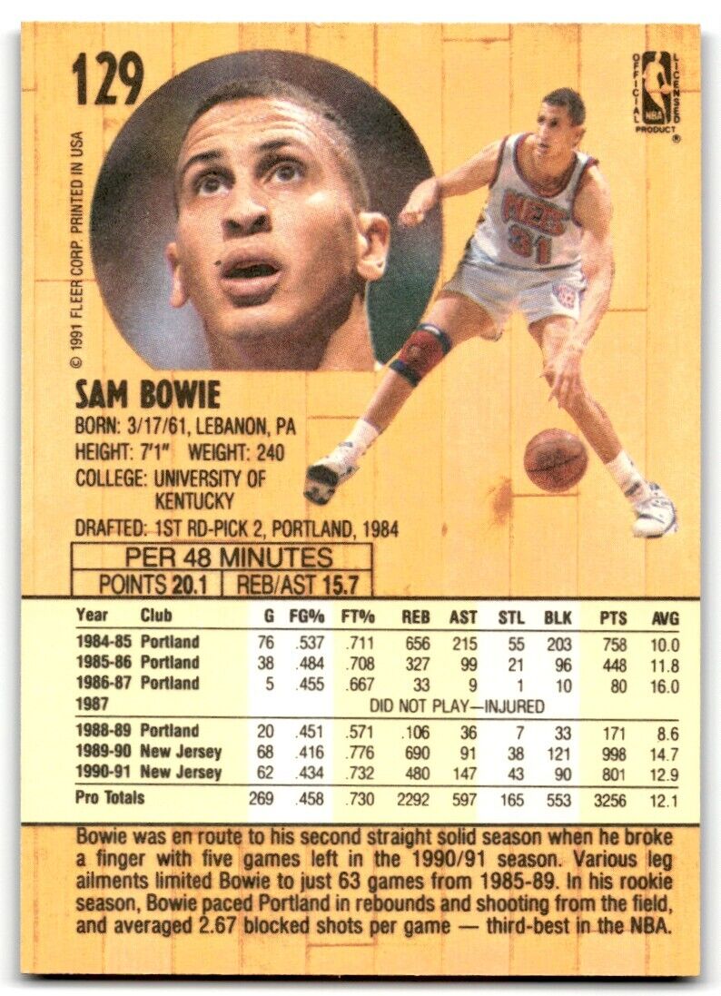 1991-92 Fleer Sam Bowie New Jersey Nets #129