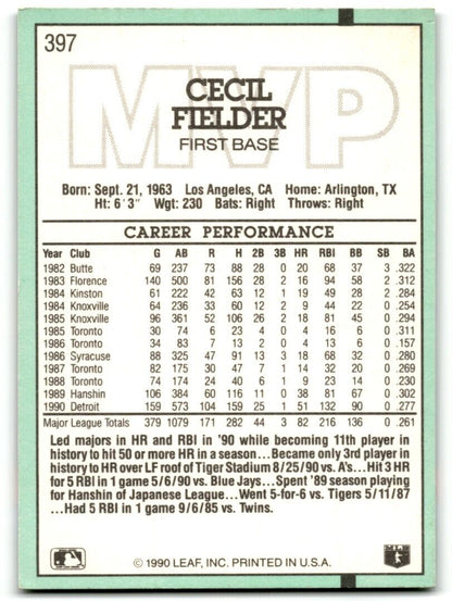 1991 Donruss Cecil Fielder Detroit Tigers #397