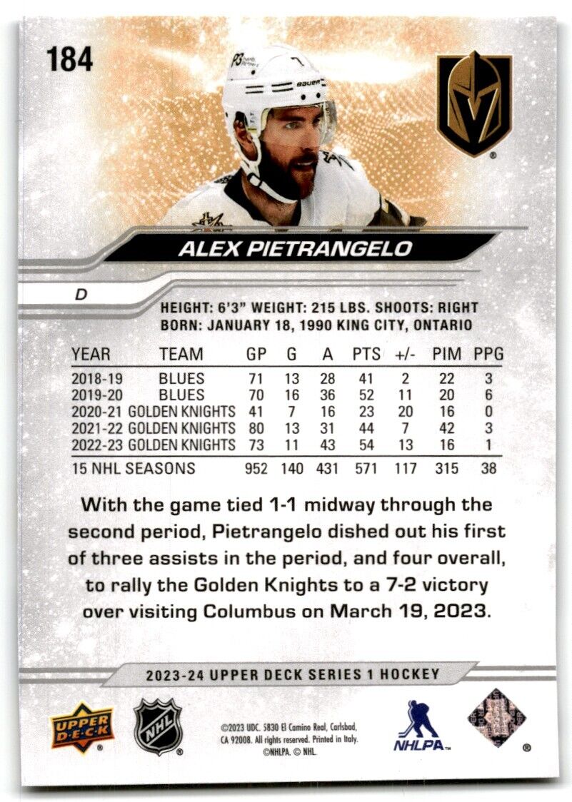 2023-24 Upper Deck Alex Pietrangelo Vegas Golden Knights #184