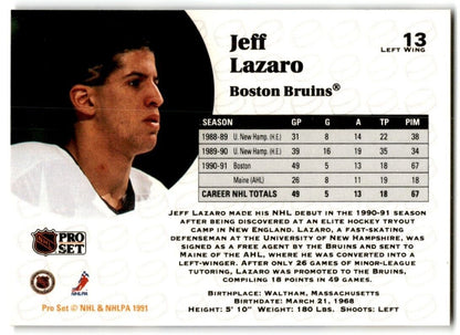 1991-92 Pro Set Jeff Lazaro Rookie Boston Bruins #13