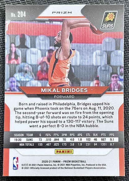 2020-21 Panini Prizm Green Mikal Bridges Phoenix Suns #204