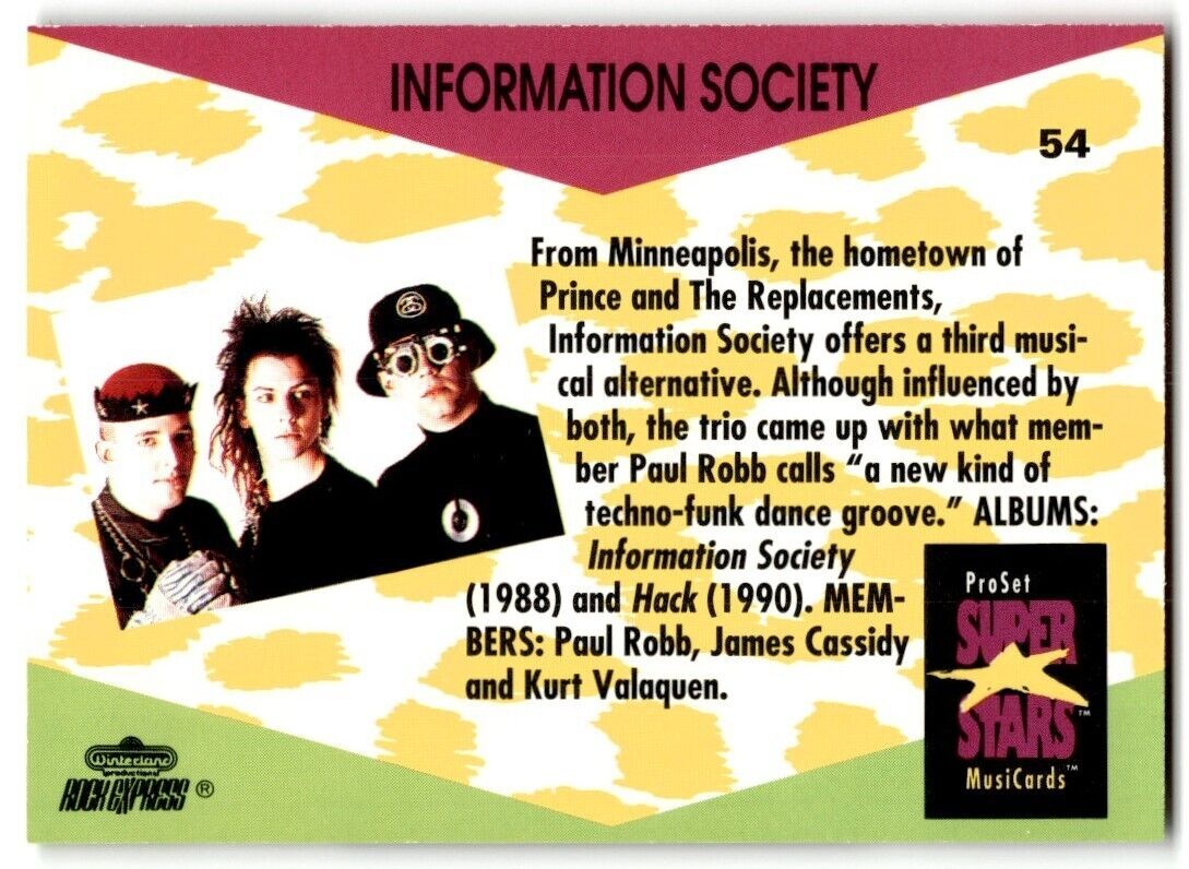 1991-92 ProSet Super Stars MusiCard Information Society #54