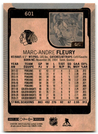 2021-22 Upper Deck 2021-22 O-Pee-Chee Update Marc-Andre Fleury Chicago