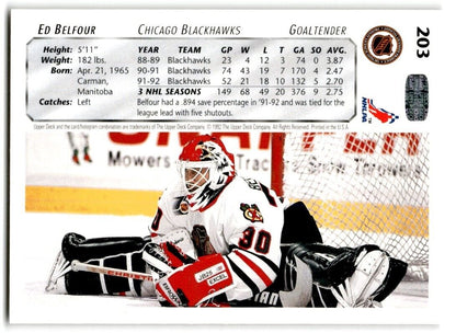 1992-93 Upper Deck Ed Belfour Chicago Blackhawks #203