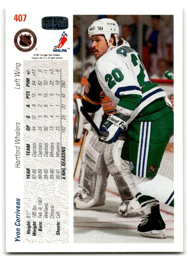 1991-92 Upper Deck Yvon Corriveau Hartford Whalers #407