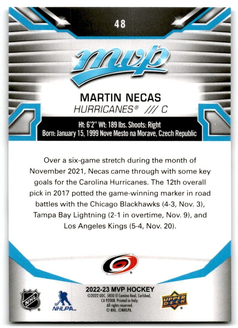 2022-23 Upper Deck MVP Martin Necas Carolina Hurricanes #48