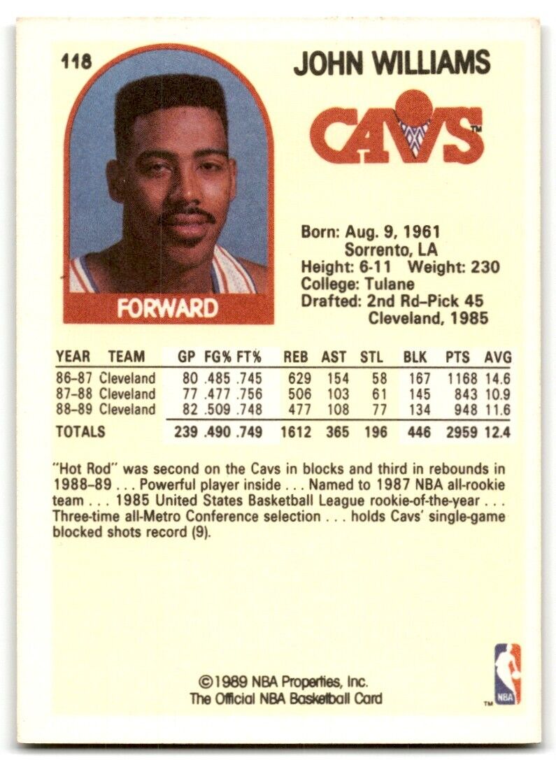 1989-90 Hoops John Williams Cleveland Cavaliers #118