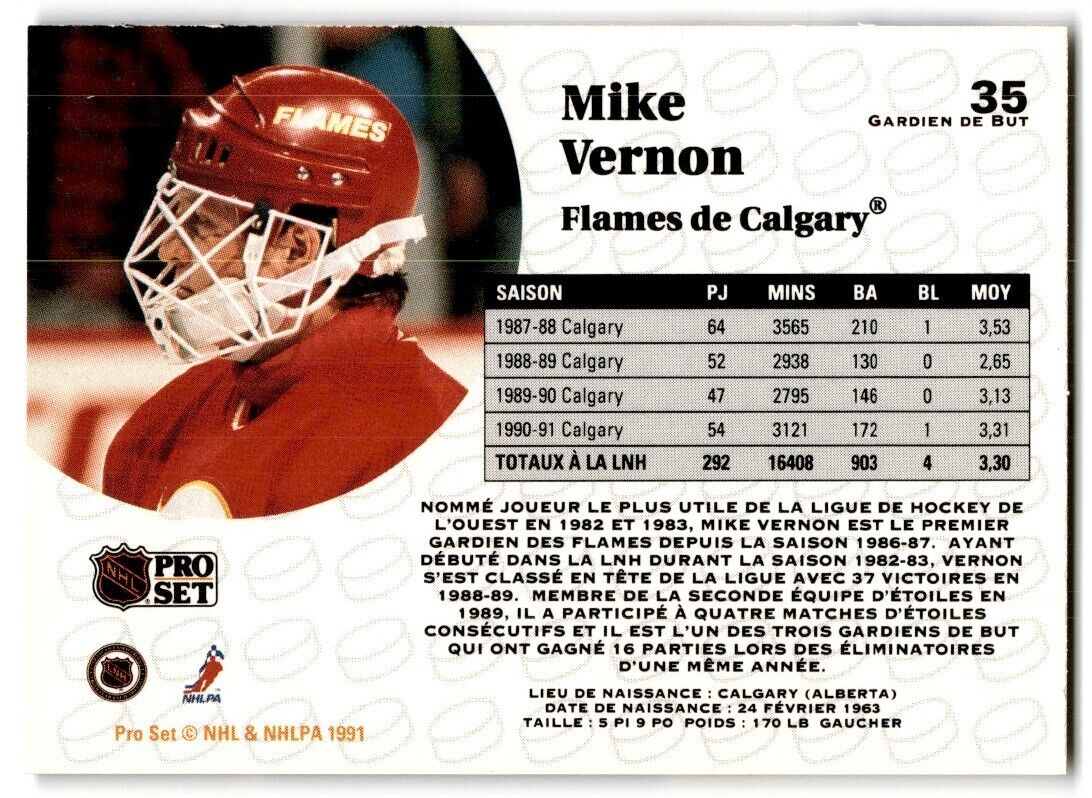 1991-92 Pro Set Mike Vernon Calgary Flames #35